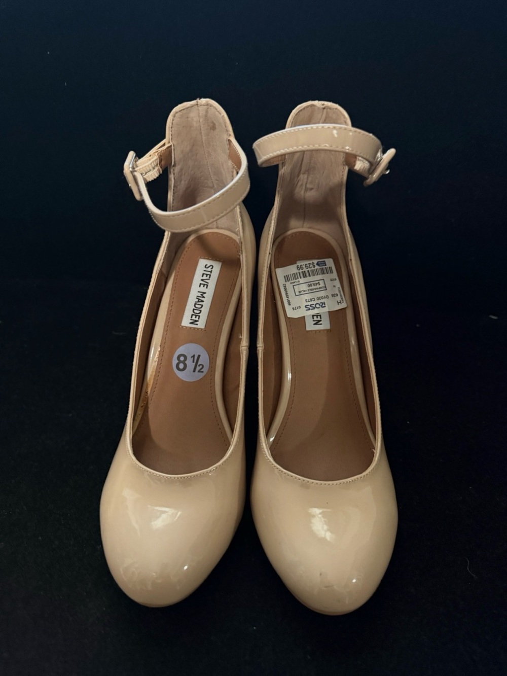 Steve Madden Beige Patent Ankle-Strap Pumps